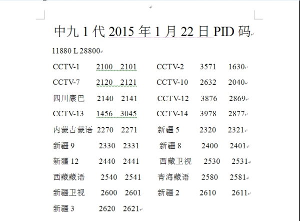 户户通中星9最新参数详解